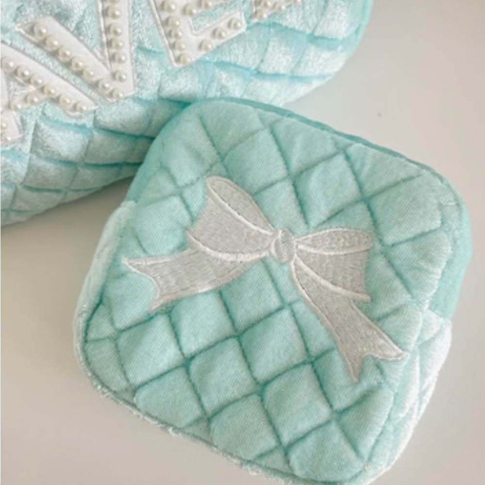 NWT Blue Velvet Bow Mini Pouch with Zipper